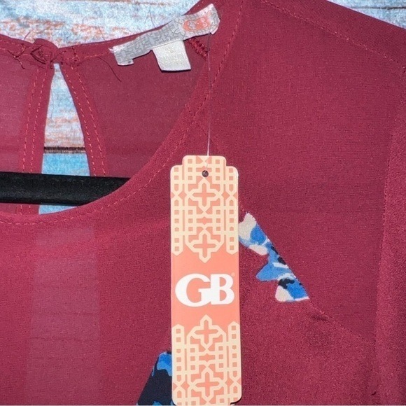 NWT Gianni Bini Boho Romper Size S Burgundy Blue Sheer Romantic Bell Sleeves - Picture 3 of 13